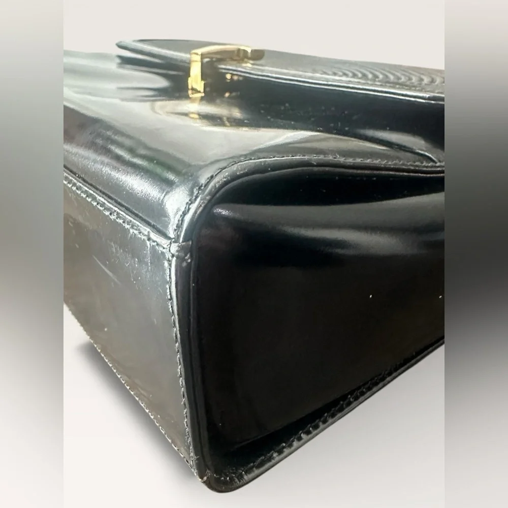 Tiffany & Co Vintage Classic Black Patent Leather Top Handle Bag Made in Italy